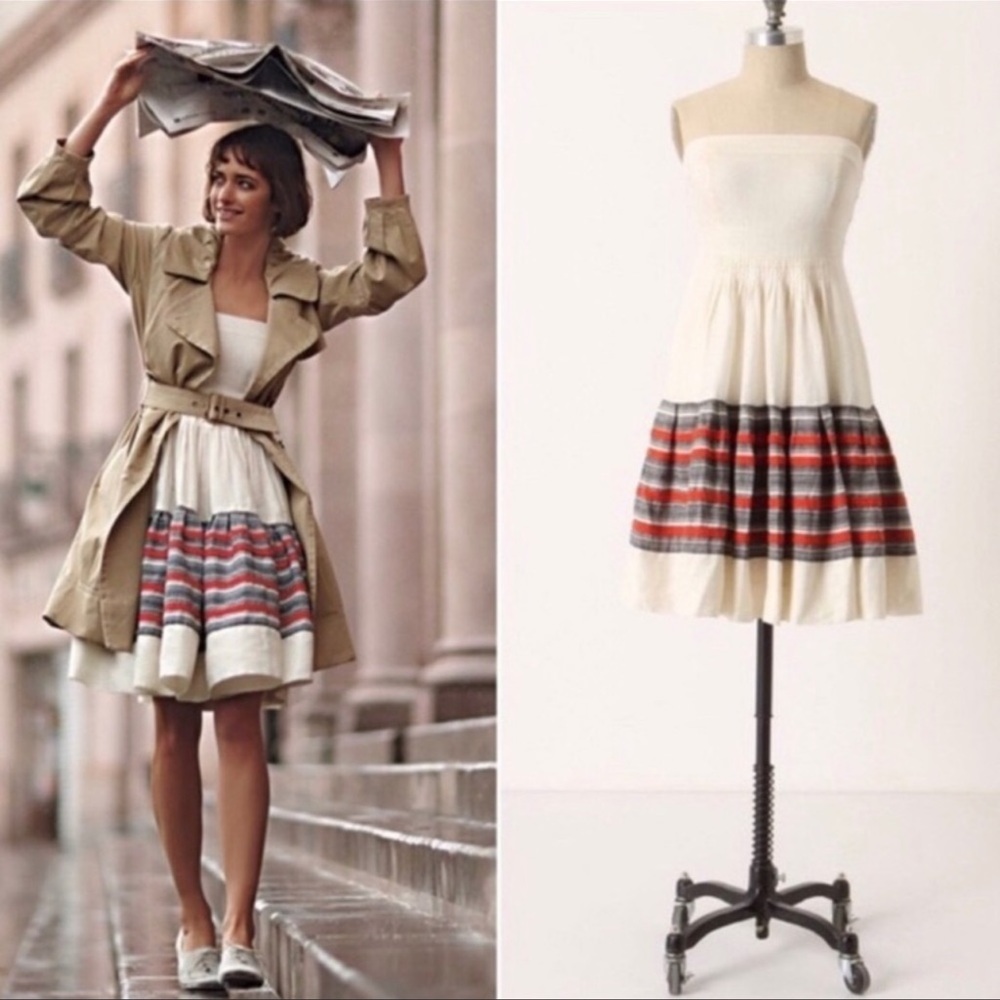 Anthropologie Floreat Linen strapless dress